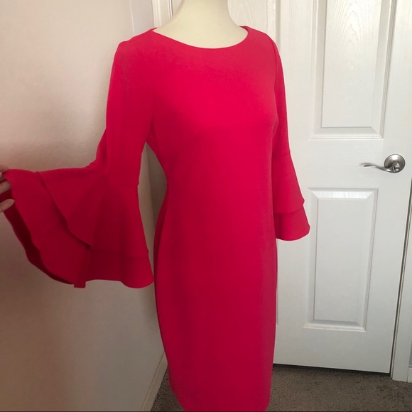 Calvin Klein Scuba Crepe Tiered Bell Sleeve Dress - Picture 3 of 10